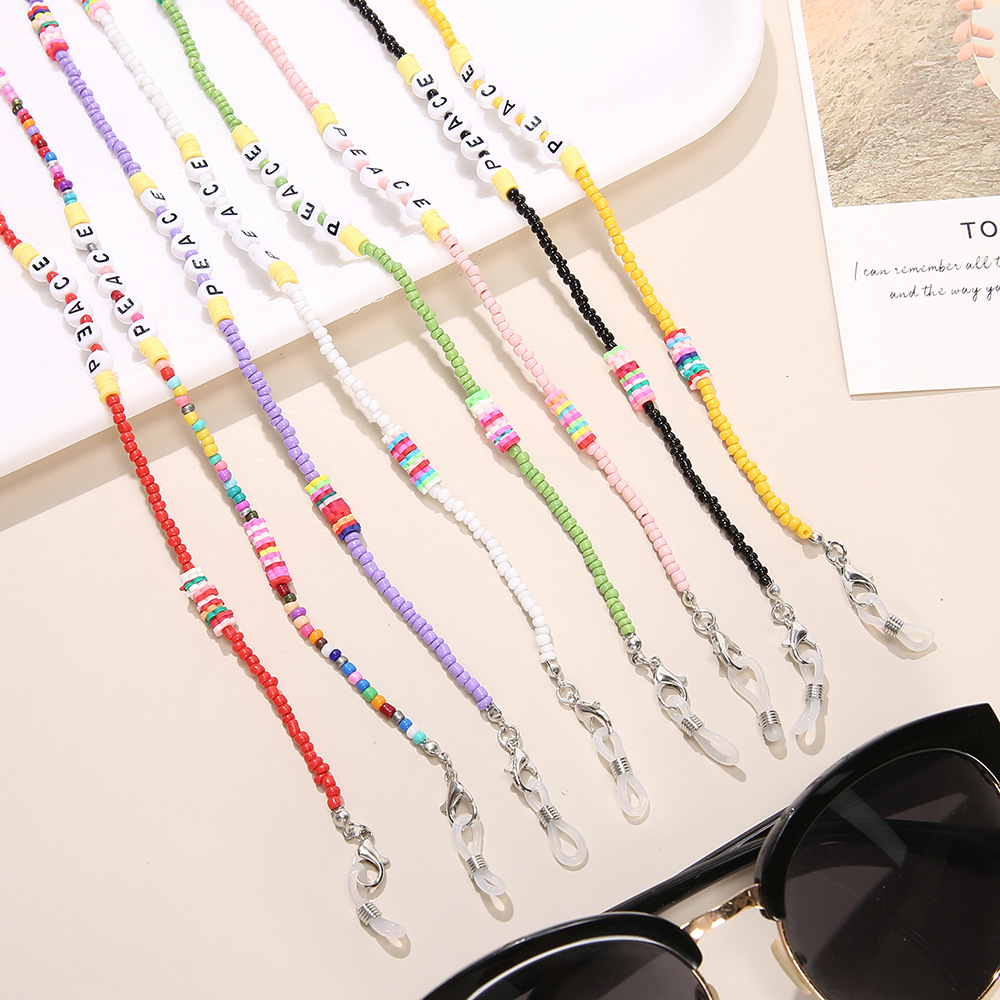New millet bead soft pottery glasses chain fashion hanging neck antilost letter glasses mask chain extension chainpicture1