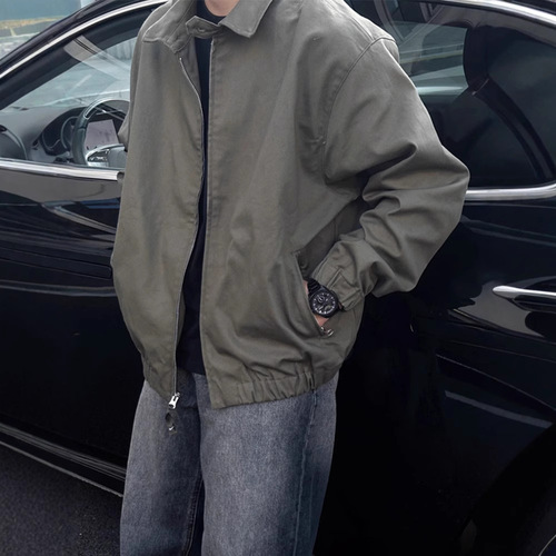 Military green cleanfit jacket men spring and autumn workwear trendy brand high-end casual pilot top coat
