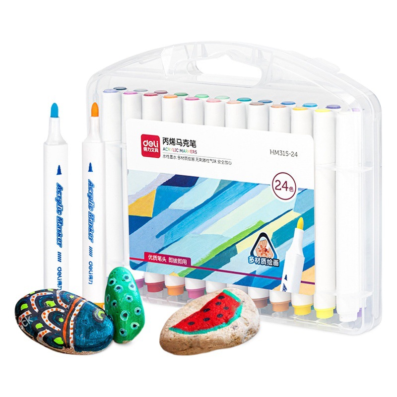 Deli Stationery acrylic marker washable student Children Art special brush waterproof opaque color pen