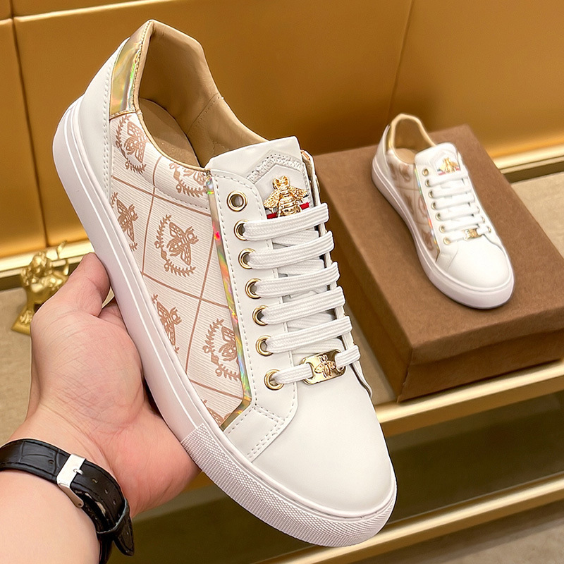 Fuguqi 2026 New Model Fuguqi Men's Shoes Little Bee White Sneakers Men's Leather Low-Top Sports Casual Shoes Fuguqi 2026 New Model Fuguqi Men's Shoes Little Bee White Sneakers Men's Leather Low-Top Sports Casual Shoes