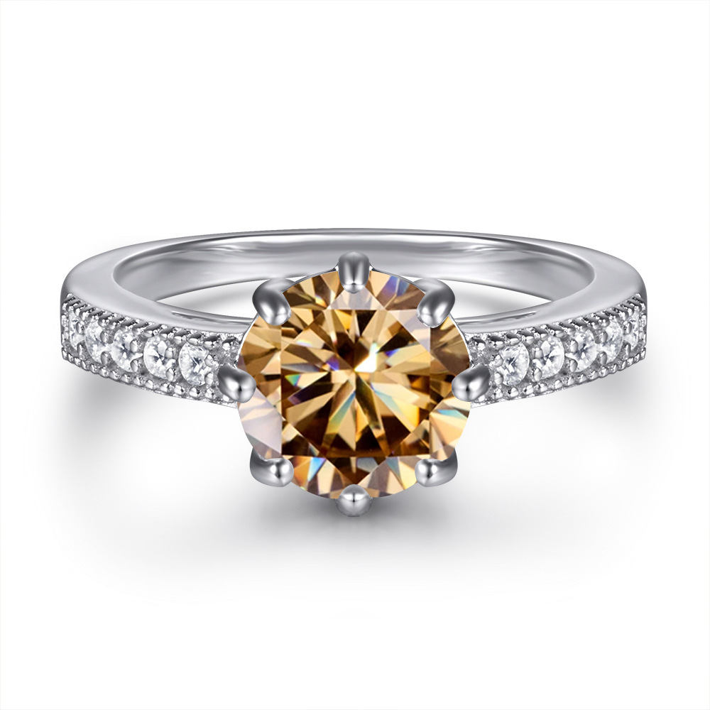 Fashion s925 anillo de plata esterlina diseñado por mujeres, anillo de plata redondo de color, anillo de piedra de moissanita no se desvanece
