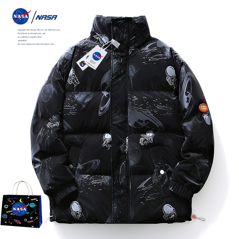 NASA联名冬季新款印花立领棉衣服男宽松潮牌宇航员加厚面包服外套