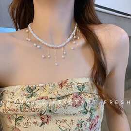 厂家直销 夏季轻奢小众珍珠流苏项链女 高级感潮流气质名媛锁骨链