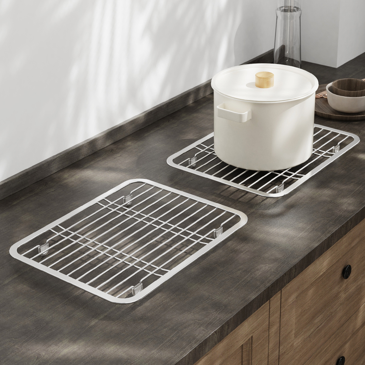 Ou runzhe 304 bandeja de acero inoxidable estera de aislamiento fregadero plato de almacenamiento de drenaje estante de la cocina anti-escaldado estera del pote mantel individual