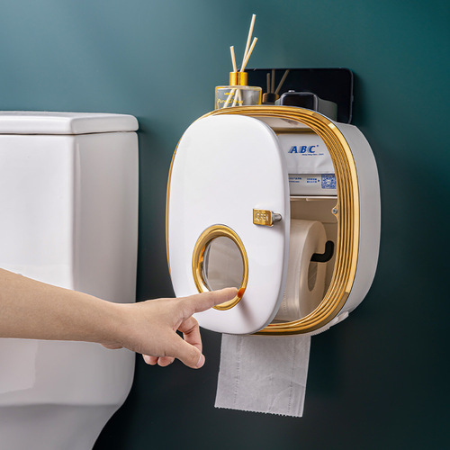Wall-mounted hole-free household tissue box multifunctional bathroom tissue storage box waterproof and dustproof electroplated tissue box