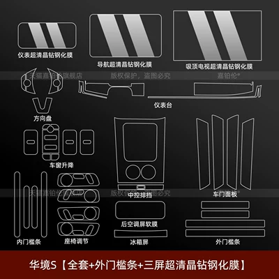 Suitable for 26 Models of Wuling Car interior film - huajing-s-full-set-internal-and-external-sill-strips-three-screen-ultra-clear-crystal-diamond-tempered-film