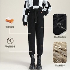 ダックダウンパンツ レディース 2024年冬用 アウター グラフェン ブラックゴールド 保温 裏起毛 防風 綿パンツ ハイウエスト 着痩せ