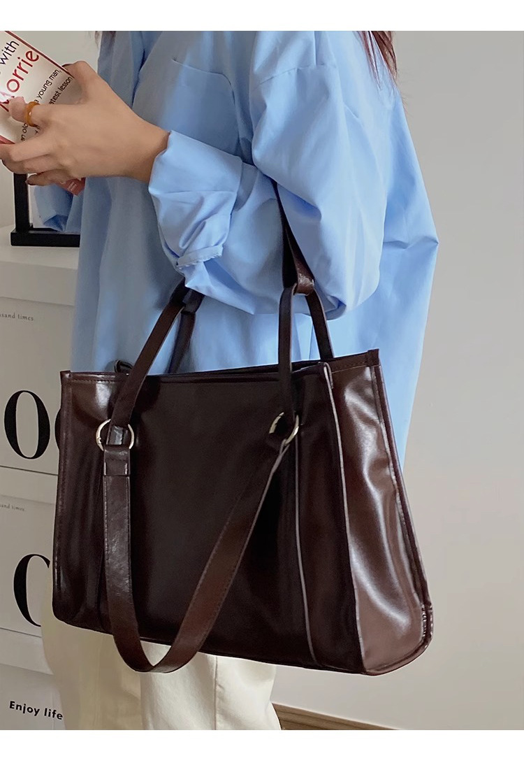 Túi tote nữ da thật đi làm dung tích lớn đeo chéo đeo vai — Màu nâu (viney), Màu đen (viney), Màu nâu (phiên bản công khai), Màu đen (phiên bản công khai) chi tiết 20