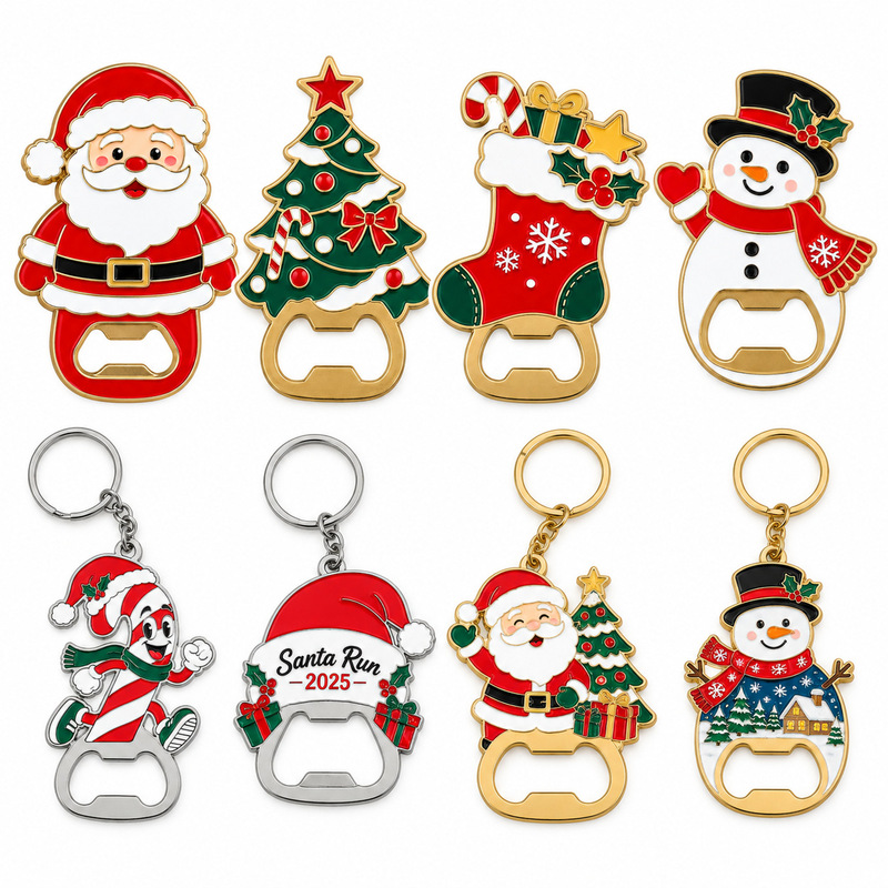 Manufacturer-customized soft enamel zinc alloy Santa Claus bottle opener keychain refrigerator magnet Christmas gift decoration