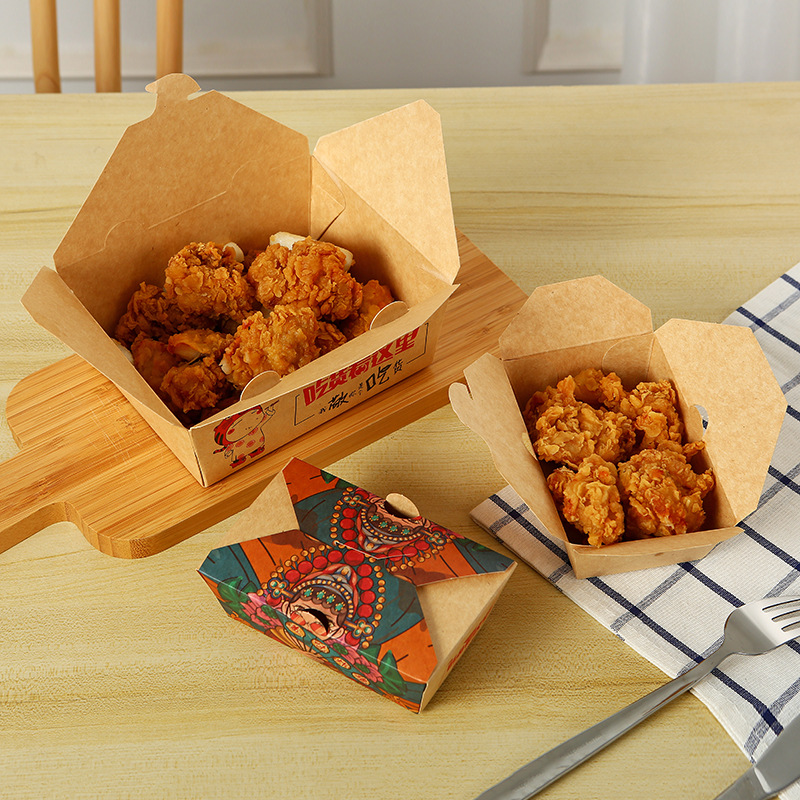 Caja de papel marrón para comida, caja desechable para arroz frito, caja de embalaje a prueba de aceite, caja para llevar pollo frito, barbacoa, ensalada, comida para llevar
