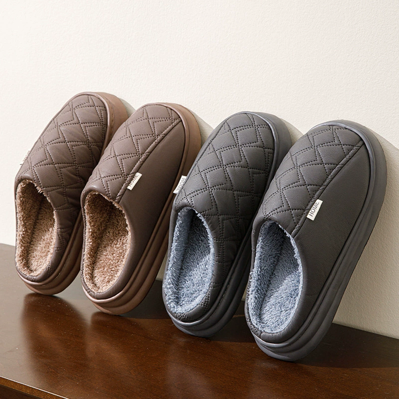 Extra large winter slippers, non-slip keep warm fleece shoes indoor platform, plus size