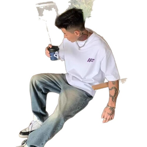 American oversized short-sleeve T-shirt for men, trendy brand summer new fashion, Instagram-style, Hong Kong style, half-sleeve loose top clothing