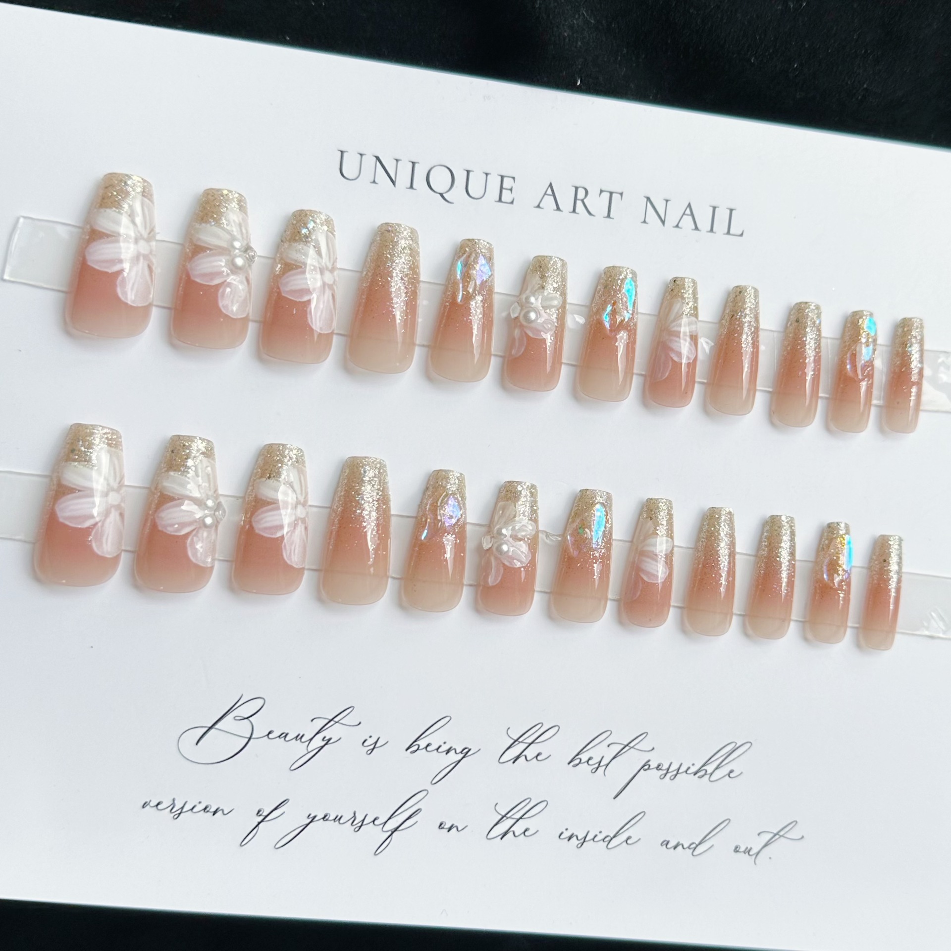 Desgaste de manicura Blush punto de congelación de flores de mediados de longitud desgaste parche de manicura