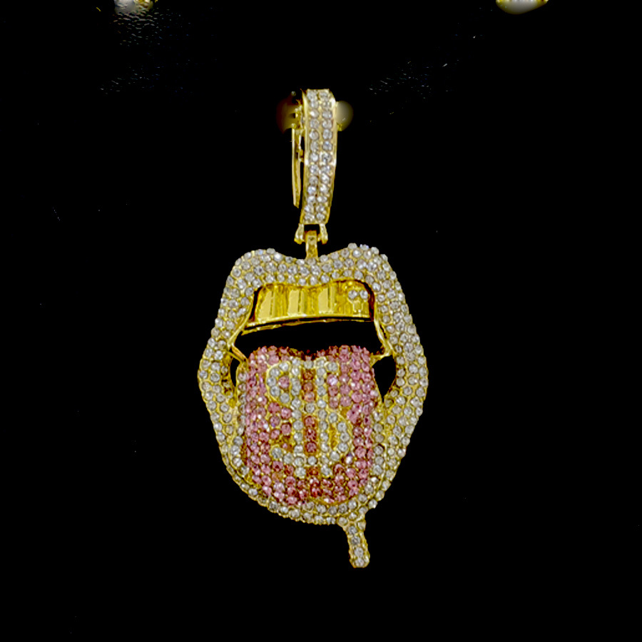 Cross-border ins extraño diamante tridimensional de color Hip-Hop europeo y americano escupir lengua collar de esqueleto collar de diamante collar de cadena de clavícula cubana