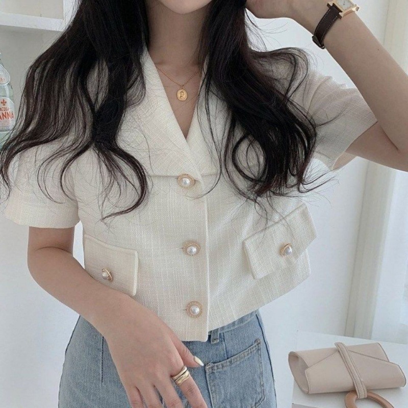 Chaqueta de traje de viento de fragancia pequeña mujer corta 2024 primavera y verano nuevo estilo coreano suelto casual traje pequeño de manga corta image 2