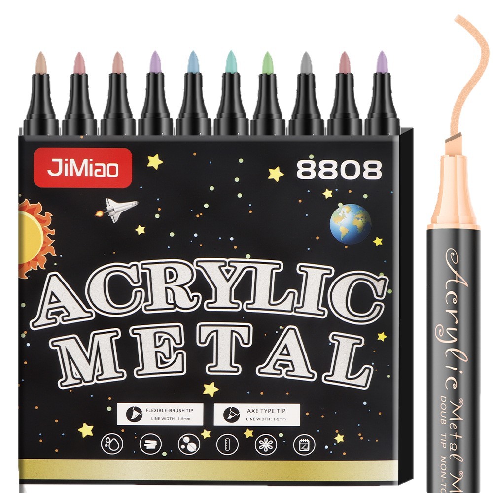 Lápiz de acrílico transfronterizo de doble cabeza de dibujo lápiz de graffiti opaco plegable de color metálico lápiz acrílico especial para estudiantes