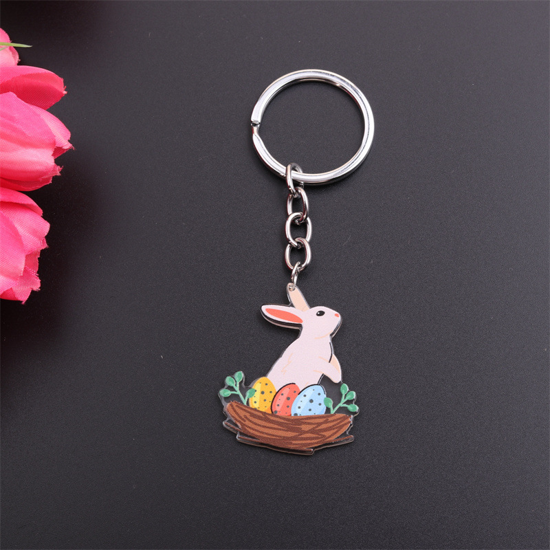Cartoon Style Cute Animal Egg Stainless Steel Printing Easter Bag Pendant Keychain display picture 5