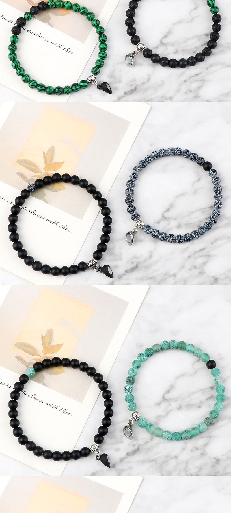 Couple Beaded Magnetic Bracelets With Heart Shaped Buckle Set_voghion.com