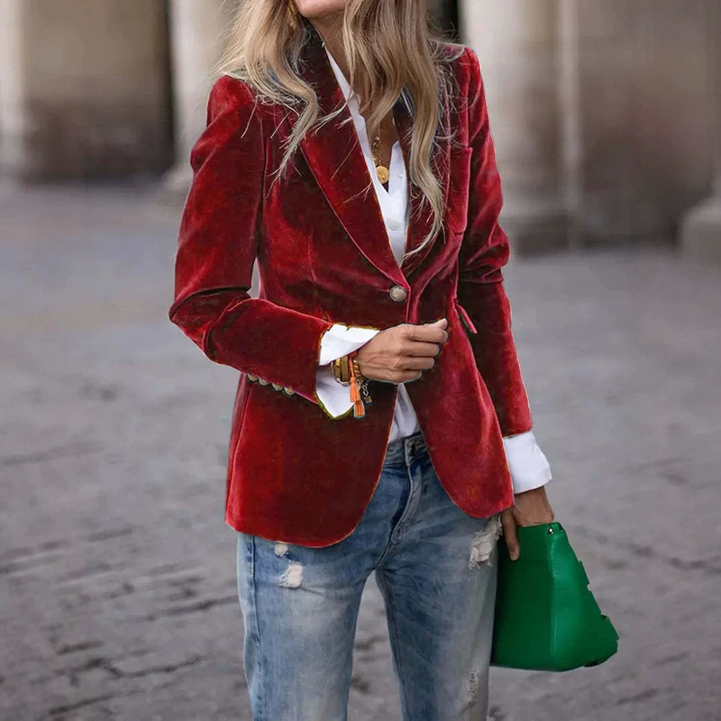 Temu Amazon's New Autumn and Winter Products: European and American Style Elegant Double-Button Slim-Fit Velvet Blazer
