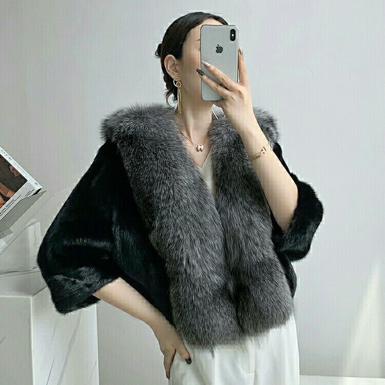 2025皮草水貂毛外套女时尚小个子短款宽松大码小母貂整貂美人大衣