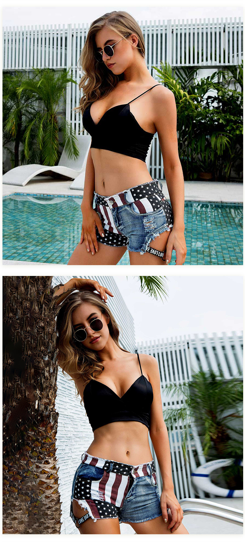 sexy national flag high waist denim shorts Nihaostyles wholesale clothing vendor NSML73522