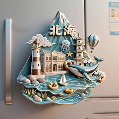 【北海】景点金属立体浮雕冰箱贴装饰旅游景区纪念品文创卡通礼物