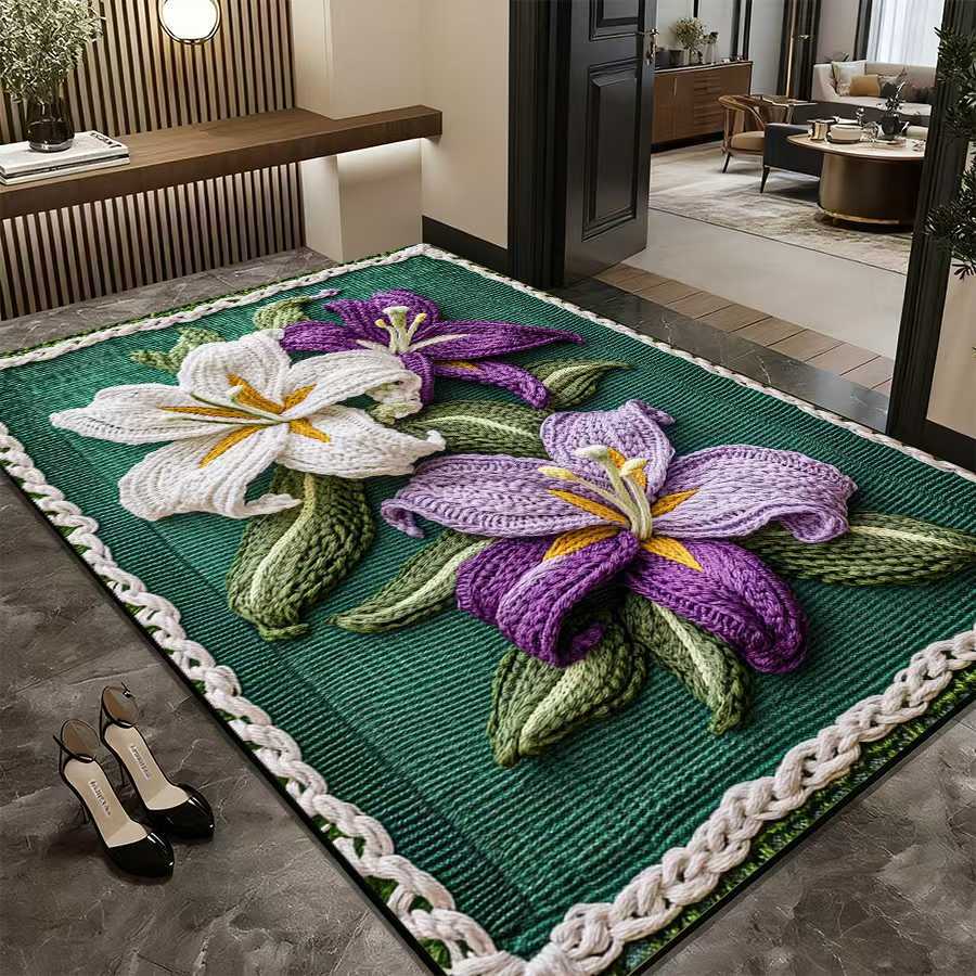 Tapis de bain/baignoire absorbant l'eau, motif floral 3D en terre de diatomées, avec base en caoutchouc antidérapante et effet antidérapant._voghion.com