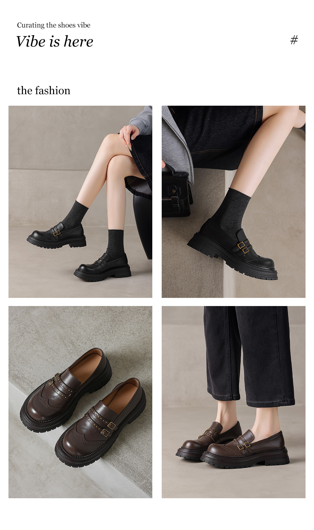 Giày cao gót nữ mũi tròn bít phong cách vintage, đế dày khóa đinh tán, gót thô ổn định — màu nâu chi tiết 1