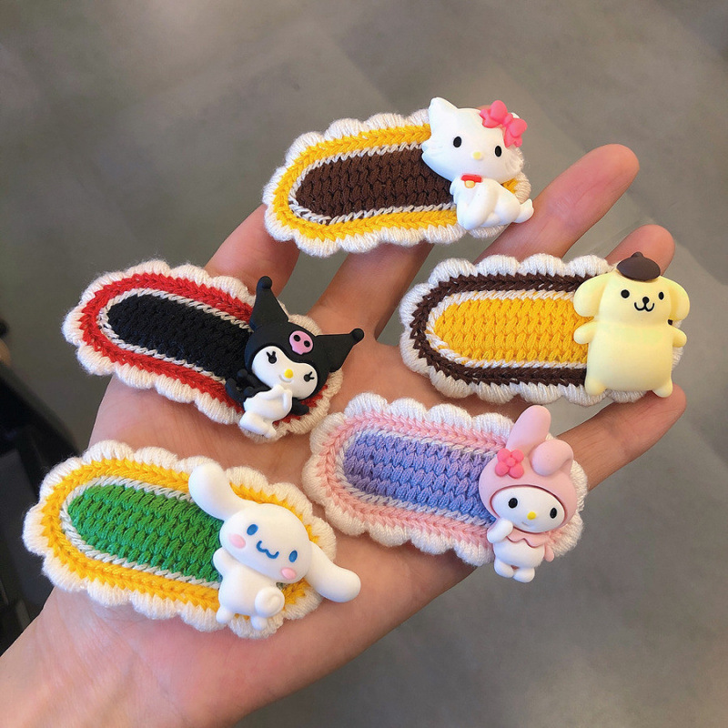 儿童卡通可爱毛线针织后脑勺发夹女碎发刘海侧边夹气质风可爱发卡|undefined