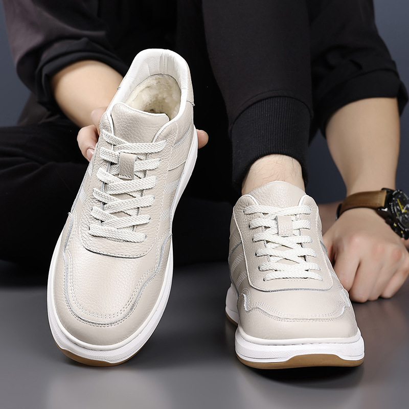 Invierno de piel de vaca nueva lana zapatos de algodón de hombre cuero más terciopelo calentamiento zapatos casuales de hombre zapatos blancos de hombre zapatos de hombre