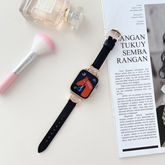 Suitable for Apple 89 generation watch, Apple Watch women’s leather strap, diamond-encrusted X-shaped buckle small waist wristband