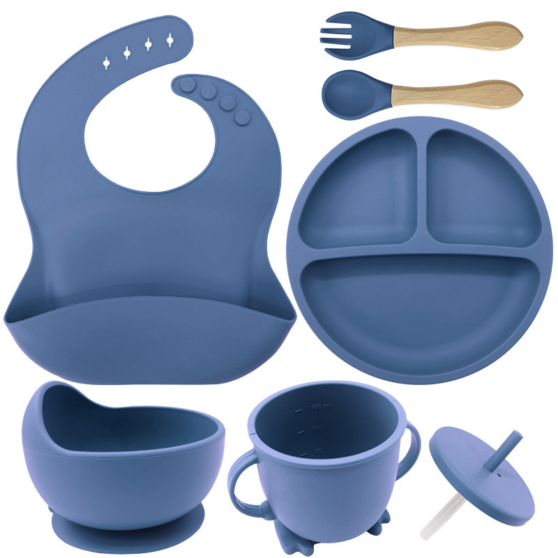 Juego de vajilla de silicona para niños, vajilla para alimentación maternoinfantil, plato de comida, tazón de comida, bebé aprende a comer, plato separado