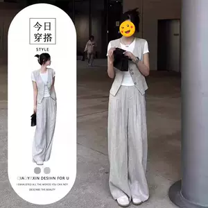 小香风职业套装2026夏季干练气质女装高级感灰色马甲阔腿裤三件套
