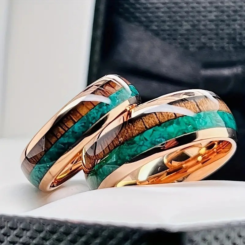 Stainless Steel Ring Surface Epoxy Inlaid Peacock