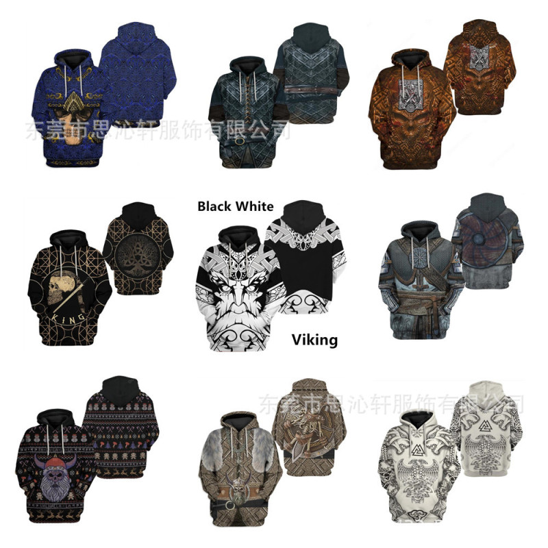 New fashion hot Viking Viking cosplay Series 3D digital printing casual sweater hoodie