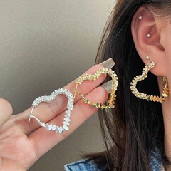 s925纯银针金色碎银子心形耳环女轻奢高级感耳钉独特2025新款爆款