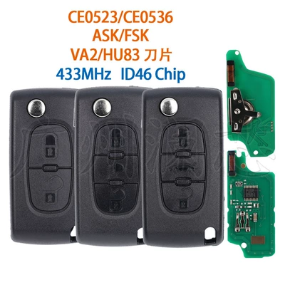 Suitable for Peugeot Citroen Foldableing Remote Control Car Key 433Mhz Ce0523/Ce0536 Ask/Fsk
