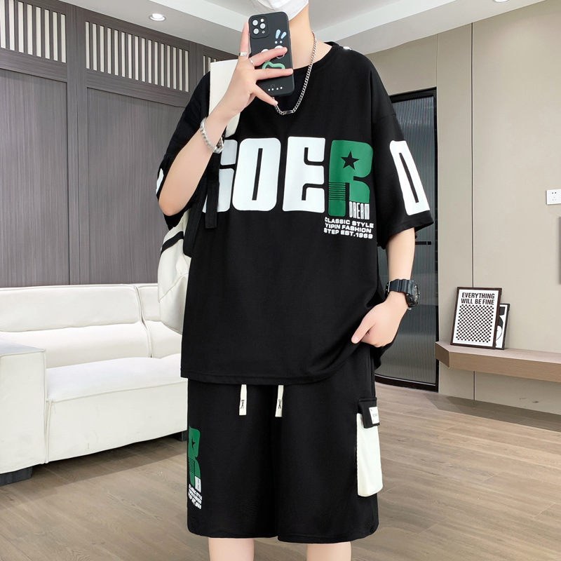 Wholesale Sports Suit Men's 2025 New Summer Men's Large Size Short-Sleeved Shorts Ice Silk Heavy Casual Set