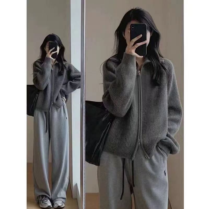 2025韩版秋冬新款针织开衫女百搭洋气纯色宽松长袖毛衣外搭女上衣|undefined
