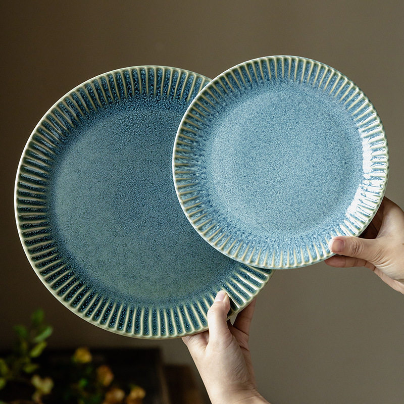 Vajilla de plato grande de cerámica en relieve de alta calidad, exquisito postre doméstico, plato de aperitivos, plato de pasta de bistec de restaurante de cambio de horno