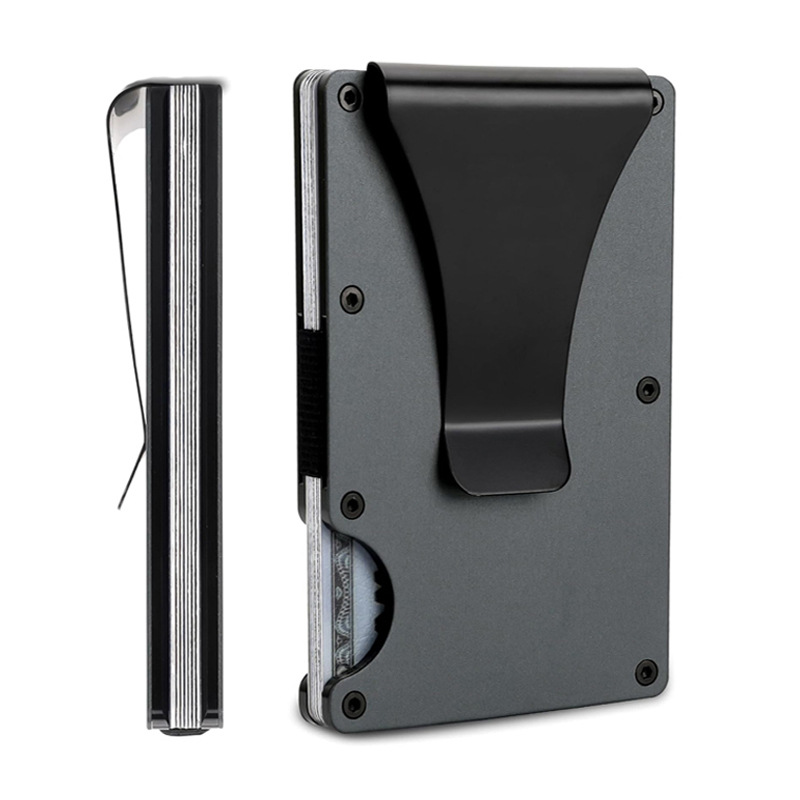 Fábrica en stock Amazon nuevo metal titular de la tarjeta de fibra de carbono cartera RFID antirrobo cepillo tecnología de bloqueo