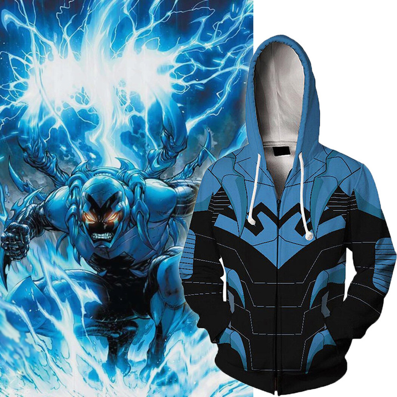 2023 new COS American TV movie DC Blue Beetle superhero 3D digital printing sweater hoodie zipper 2023 new COS American TV movie DC Blue Beetle superhero 3D digital printing sweater hoodie zipper