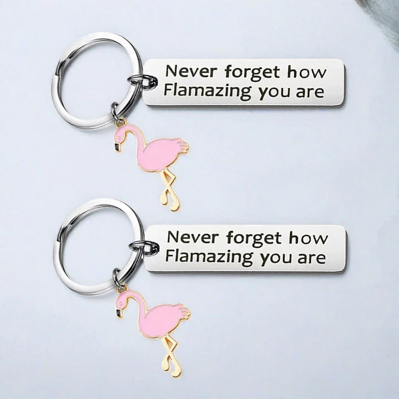 European and American Flamingo Stainless Steel Keychain - An Inspirational Gift with English Letters for Your Girlfriend or Best Friend European and American Flamingo Stainless Steel Keychain - An Inspirational Gift with English Letters for Your Girlfriend or Best Friend