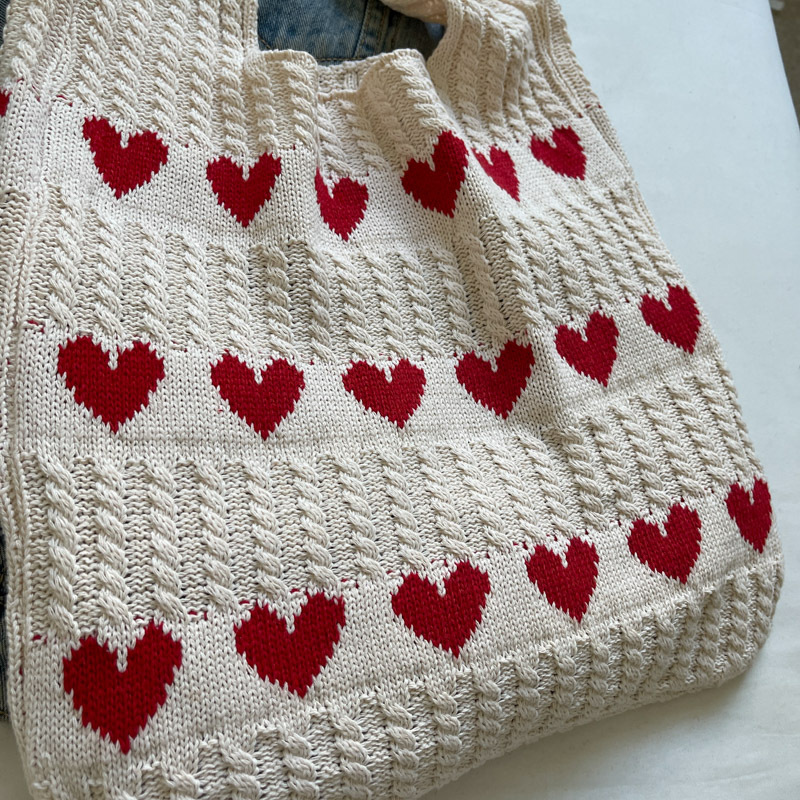 New Cross-Border Knitted Woven Heart-Shaped Women's High-End Exquisite Yarn Handbag Shoulder Shopping Bag_voghion.com