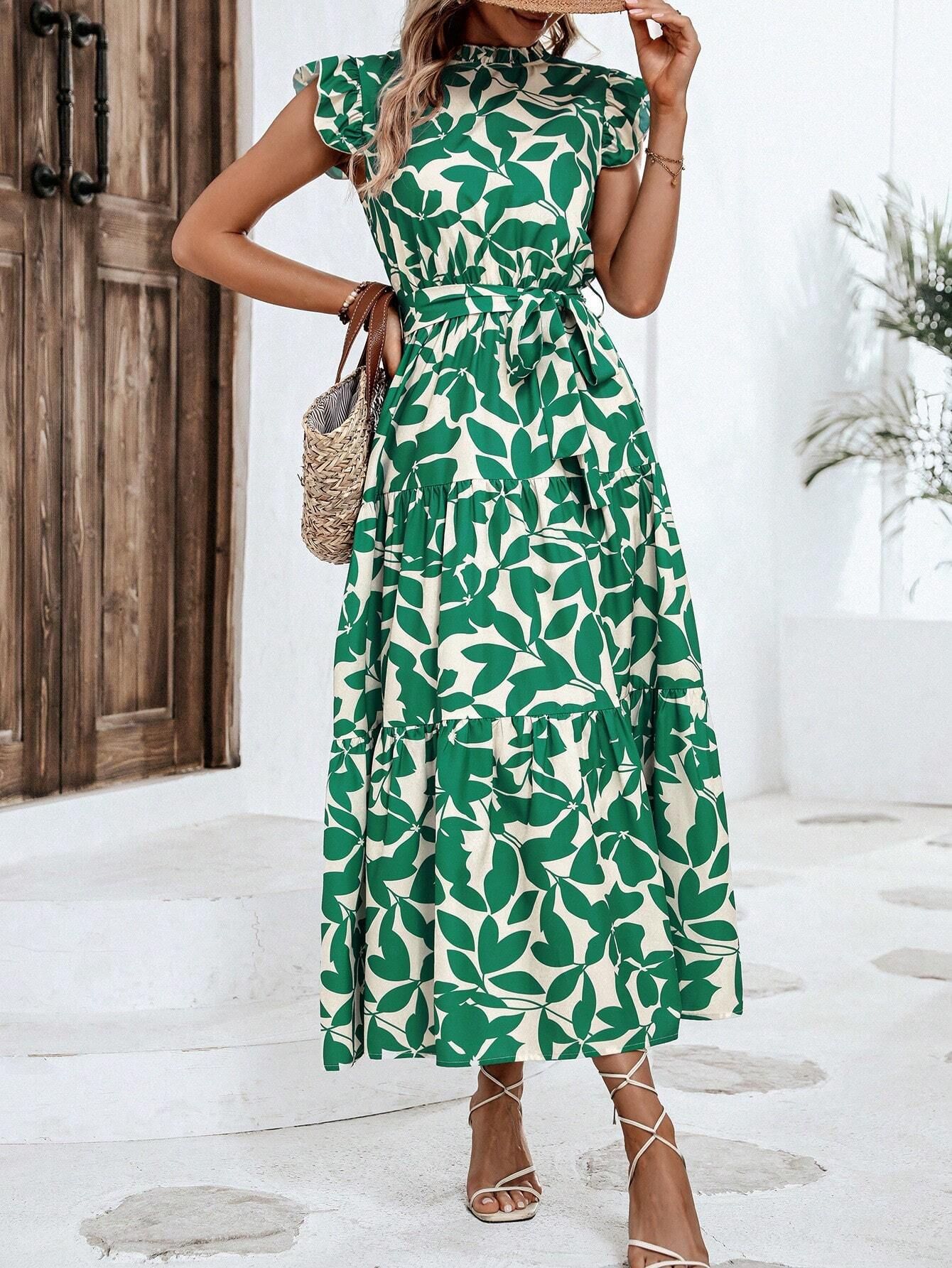 350g Weight Midi Dress Dress Length Type Sleeveless Sleeve Length Swing Dress Dresses Type Flounce Sleeve Sleeve Type Polyester Fabric Type High Waist Waist Line Holiday, Daily Occasion Standing Collar Neckline Slim Fit Type Leaf Pattern Summer Season Women's Gender Printing Design Elegant, Streetwear Style Wholesale Women's Elegant Streetwear Printing Leaf Holiday Daily Standing Collar Sleeveless Swing Dress 22