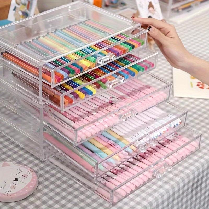 Transparent Large Five-Layer Drawer Storage Box, Stationery and Brush Holder, Nail Polish Organizer, No Installation Required, Stackable Storage Box