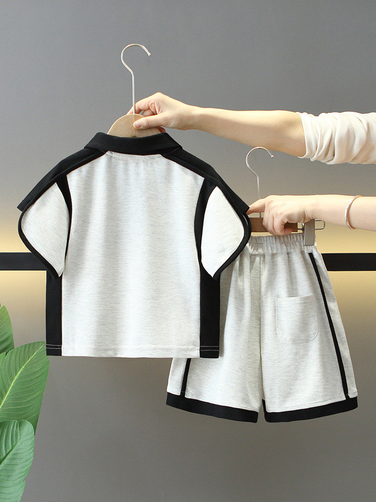 7861 traje de verano para niños 2025 nuevo traje de dos piezas de manga corta para niños ropa de polo casual de verano para bebés