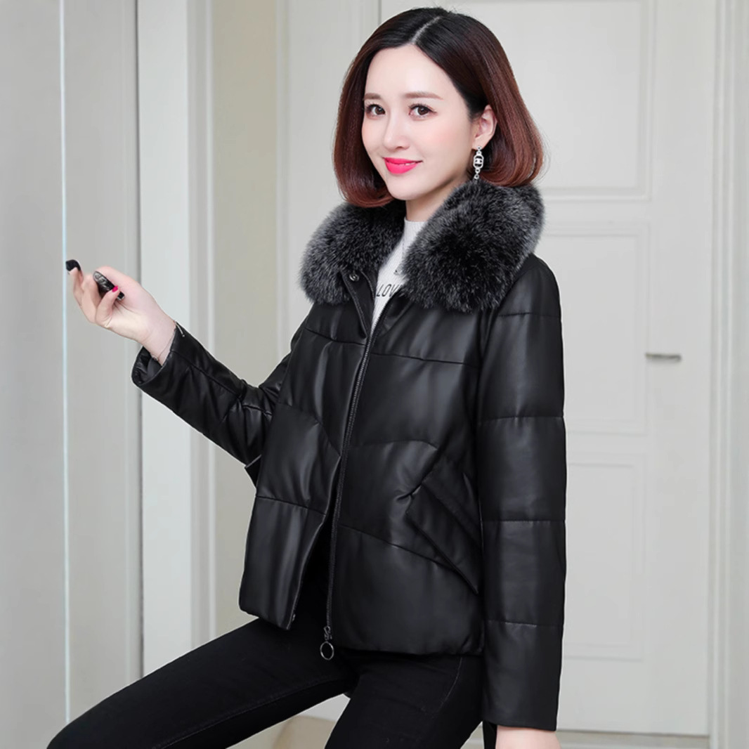 海宁真皮女小个子绵羊皮皮羽绒服女短款狐狸毛加绒韩版休闲外套
