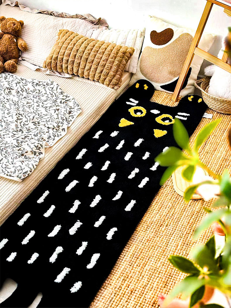 Original Design Cat Carpet Flocking Living Room Carpet Cute Ins Style Bedroom Bedside Blanket Non-Slip Absorbent Mat