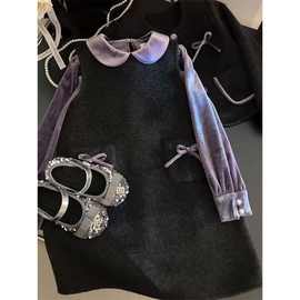 女童连衣裙秋冬2025新款洋气儿童毛呢背心裙套装女孩丝绒公主裙